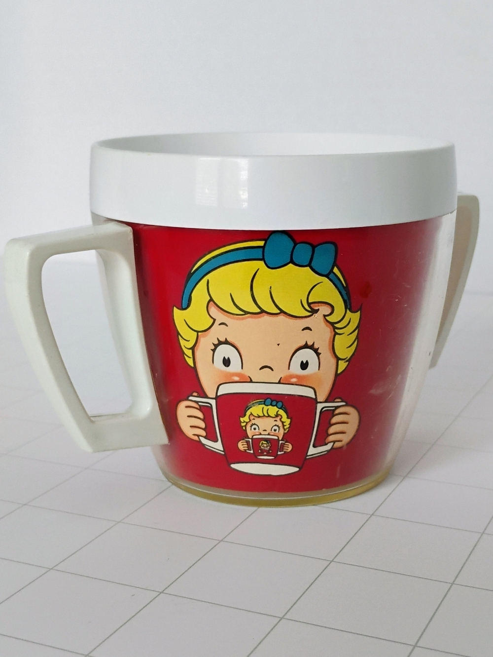 Vintage Thermo-Serve Campbell Kids 2-Handled Plastic Red Child's Cup White Trim